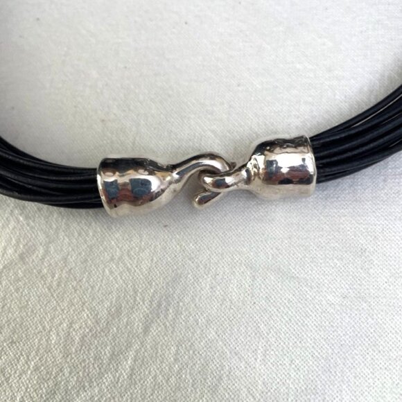 Simon Sebbag Necklace Sterling Silver Beads Multiple Black Leather Strands 18" - Picture 4 of 5